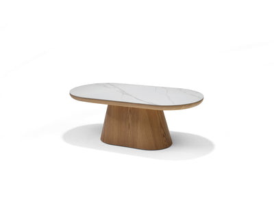 Salontafel DELOS - Deckstone Wit - Eiken Kolomvoet 120x60 cm