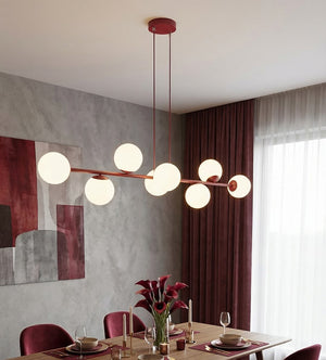 Magnus hanglamp opaalwit glas 8-lichts bordeaux