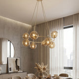Azura hanglamp amber glas 8-lichts amber hanglamp met ronde bol - sfeervol in een Glamour interieur