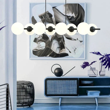 RORY 8-lichts hanglamp - Wit glas - Zwart frame