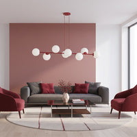Magnus hanglamp opaalwit glas 8-lichts bordeaux