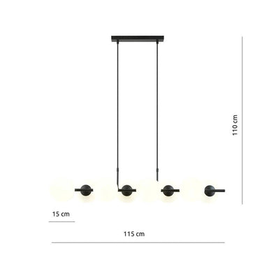 RORY 8-lichts hanglamp - Wit glas - Zwart frame