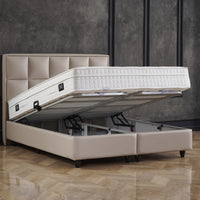 Opbergboxspring Miami Kunstleer Taupe – 140x200 cm