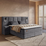 Opbergboxspring Cresta XL Antraciet – 160x200 cm – Incl. 2 Nachtkastjes bed met nachtkastje - geweven stof en metaal - Mooie…