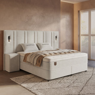 Opbergboxspring Royal XL Beige – 160x200 cm – Incl. 2 Nachtkastjes bed met nachtkastje - bouclé en metaal - Mooier Thuis