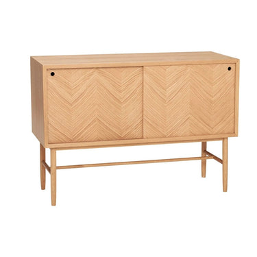 Sideboard im Fischgrätmuster mit Schiebetüren, Natur