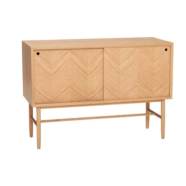 Sideboard im Fischgrätmuster mit Schiebetüren, Natur