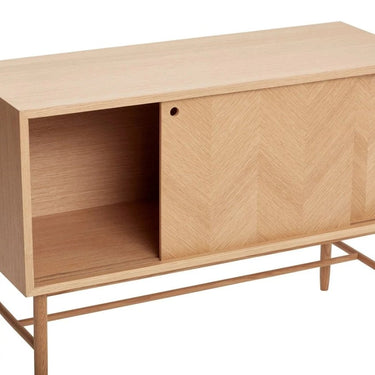 Sideboard im Fischgrätmuster mit Schiebetüren, Natur