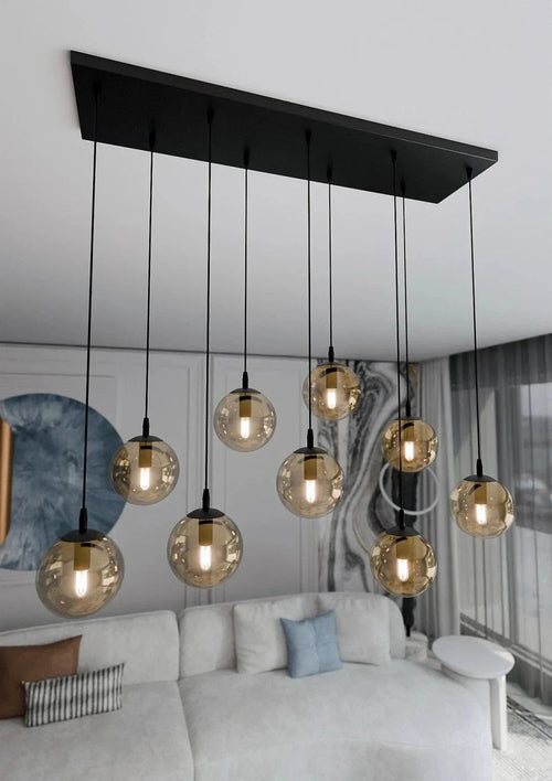 COSMO 9-lichts hanglamp - Amber glas hanglamp met ronde bol - bestellen bij Mooier Thuis