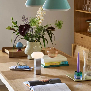 Lage draagbare lamp in nikkel