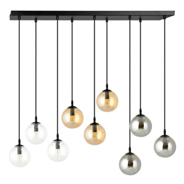 COSMO 9-lichts hanglamp - Mix glazen kappen