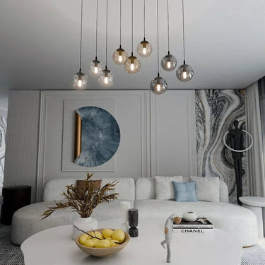 COSMO 9-lichts hanglamp - Mix glazen kappen