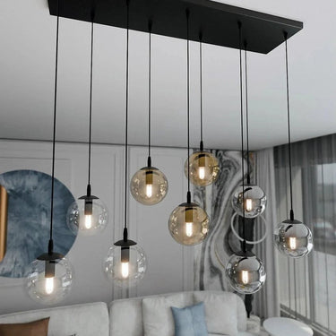 COSMO 9-lichts hanglamp - Mix glazen kappen