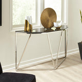 Aria Consoletafel Smoked Glas 140x43 cm - zwart en zilver - Mooier Thuis
