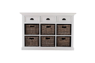 Halifax Sideboard mit 6 Rattan-Körben 125 cm | Weiß