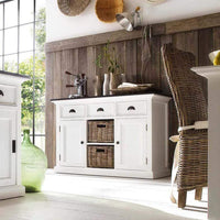 NovaSolo Halifax Contrast Buffetkast 123 cm met 2 rotan manden | Wit/Zwart - Mooier Thuis