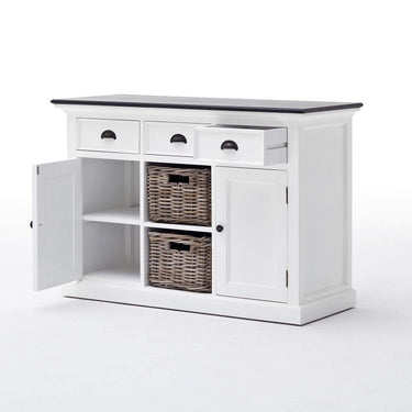 Halifax Contrast Buffetkast 123 cm met 2 rotan manden | Wit/Zwart - afbeelding 8
