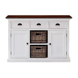 Halifax Accent Buffetkast 124 cm met 2 rotan manden - wit en bruin - Mooier Thuis