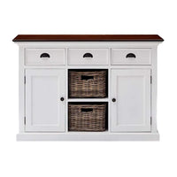 Halifax Accent Buffetkast 124 cm met 2 rotan manden | Wit/Bruin - Mooier Thuis