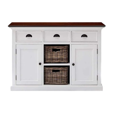 Halifax Accent Buffetkast 124 cm met 2 rotan manden | Wit/Bruin