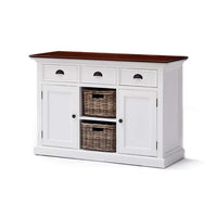 Halifax Accent Buffetkast 124 cm met 2 rotan manden | Wit/Bruin - afbeelding 2