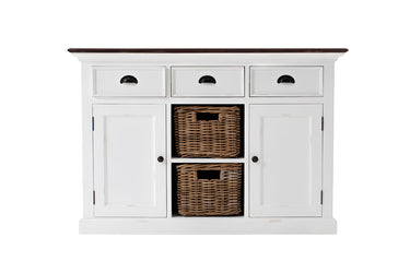 Halifax Accent Buffetkast 124 cm met 2 rotan manden | Wit/Bruin - afbeelding 3