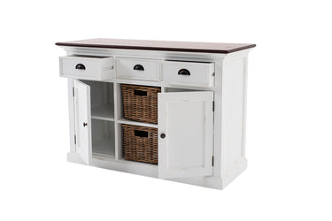 Halifax Accent Buffetkast 124 cm met 2 rotan manden | Wit/Bruin - afbeelding 6