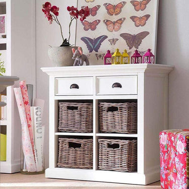 NovaSolo Halifax Buffetkast 89 cm met 4 rotan manden | Wit