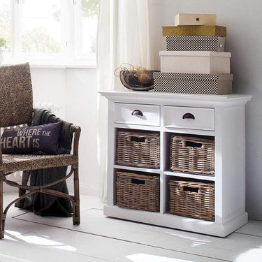 NovaSolo Halifax Buffetkast 89 cm met 4 rotan manden | Wit - Mooier Thuis