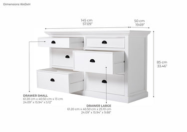Halifax Commode 145 cm met 6 lades | Wit - afbeelding 5