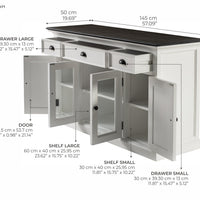 NovaSolo Halifax Contrast Buffetkast 145 cm met 4 deuren en 3 lades | Wit/Zwart - Mooier Thuis