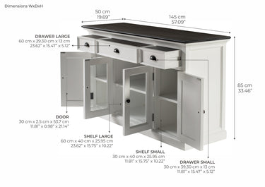 NovaSolo Halifax Contrast Buffetkast 145 cm met 4 deuren en 3 lades | Wit/Zwart - Mooier Thuis