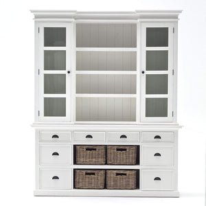 Halifax Sideboard mit Vitrine und 4 Rattan-Körben | Weiß