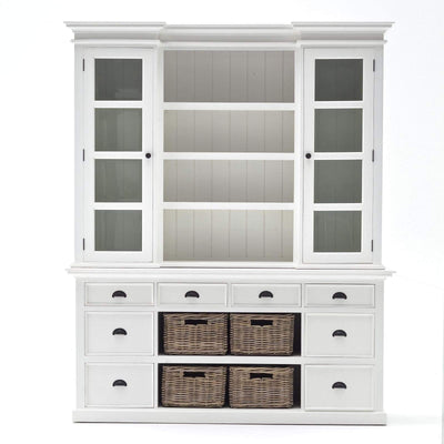 Halifax Dresser with Hutch and 4 Rattan Baskets | White