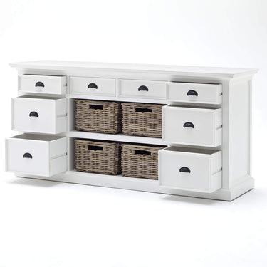 Halifax dressoir met opzetkast en 4 rotan manden | Wit - afbeelding 14