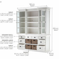 Halifax dressoir met opzetkast en 4 rotan manden | Wit - afbeelding 2