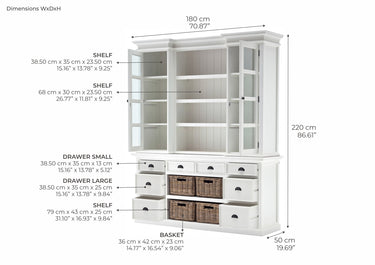 Halifax dressoir met opzetkast en 4 rotan manden | Wit - afbeelding 2