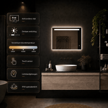 Badkamerspiegel Ambi 80×60 cm met dimbare LED en anticondens