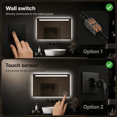 Badkamerspiegel Ambi 100×60 cm met dimbare LED en anticondens
