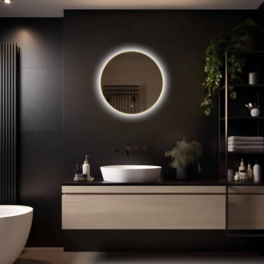 Badkamerspiegel Aurora 50×50 cm met gouden lijst met dimbare LED en anticondens