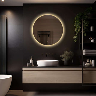 Rond badkamerspiegel Aurora 80×80 cm met LED-verlichting rondom met gouden lijst