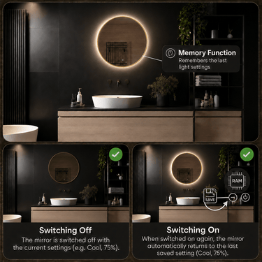 Badkamerspiegel Aurora 70×70 cm met gouden lijst met dimbare LED en anticondens