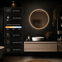 Badkamerspiegel Aurora 70×70 cm met gouden lijst met dimbare LED en anticondens
