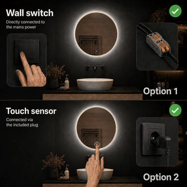 Badkamerspiegel Aurora 70×70 cm met gouden lijst met dimbare LED en anticondens