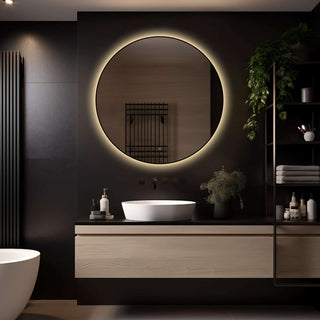 Badkamerspiegel rond met LED en zwarte lijst - Ilona 100×100 cm - glas - Mooier Thuis