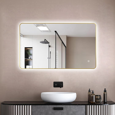 Badkamerspiegel Marbella 100×60 cm met gouden lijst met dimbare LED en anticondens