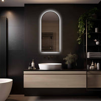 Boogvormig badkamerspiegel Marrakech 45×100 cm met LED-verlichting rondom met zwarte lijst