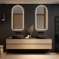 Badkamerspiegel Medina 45×100 cm met gouden lijst met dimbare LED en anticondens
