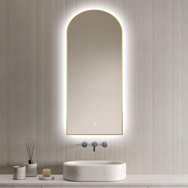 Badkamerspiegel Medina 45×100 cm met gouden lijst met dimbare LED en anticondens