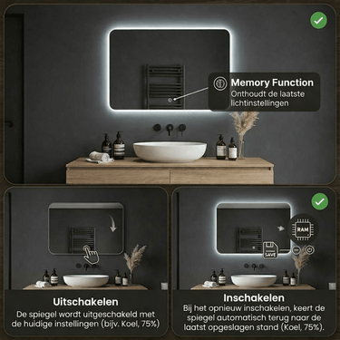 Badkamerspiegel Marbella 80×60 cm met gouden lijst met dimbare LED en anticondens